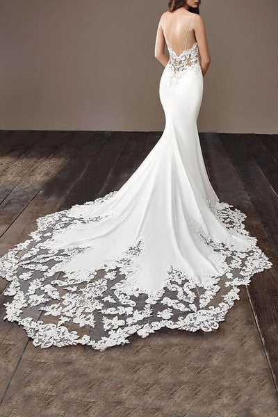 Charming Appliques Lace Mermaid Wedding Dresses With Straps, Sexy Sleeveless Prom Gowns Secondary image