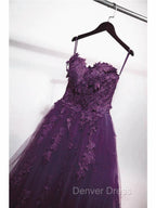 Charming Ball Gown Purple Tulle Sweetheart Lace Applique Formal Dresses, Purple Sweet 16 Dresses