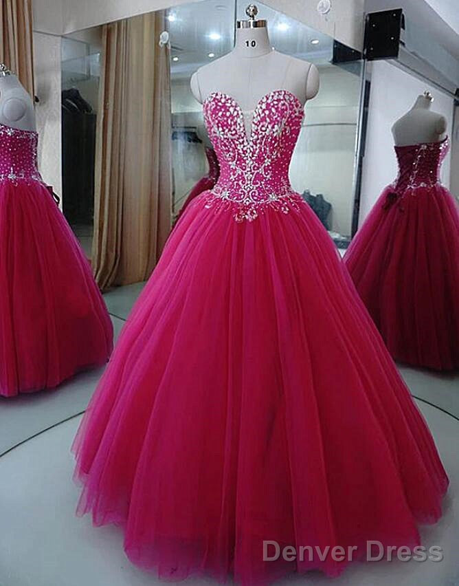 Charming Beaded Fuschia Tulle Ball Gowns Prom Dress, Sweet 16 Dresses Secondary image