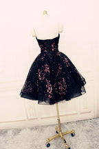 Charming Black Cute Floral Prom Dress, Black Prom Dress, Homecoming Dresses