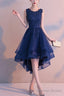 Charming Blue High Low Round Neckline Stylish Prom Dress, Cute Prom Dresses