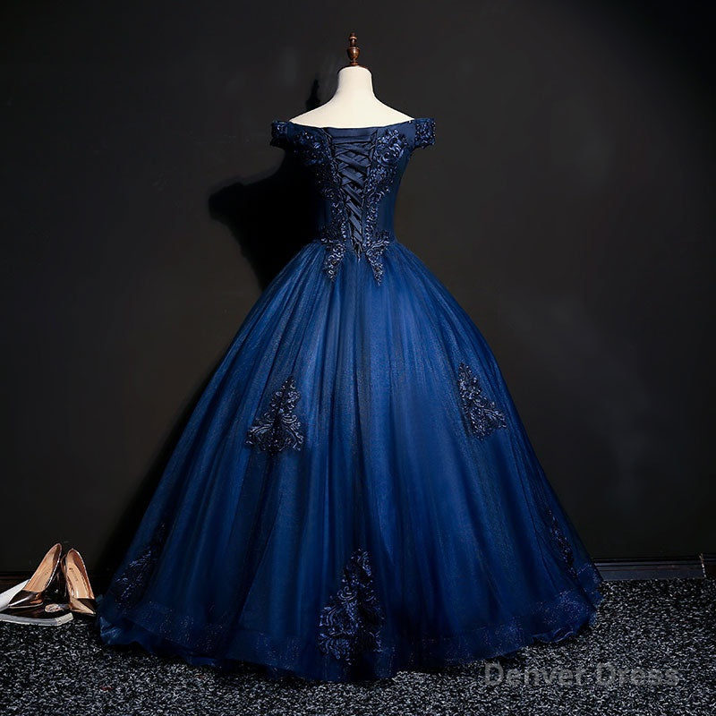 Charming Blue Off the Shoulder Long Sweet 16 Dress, Handmade Party Gown Main image