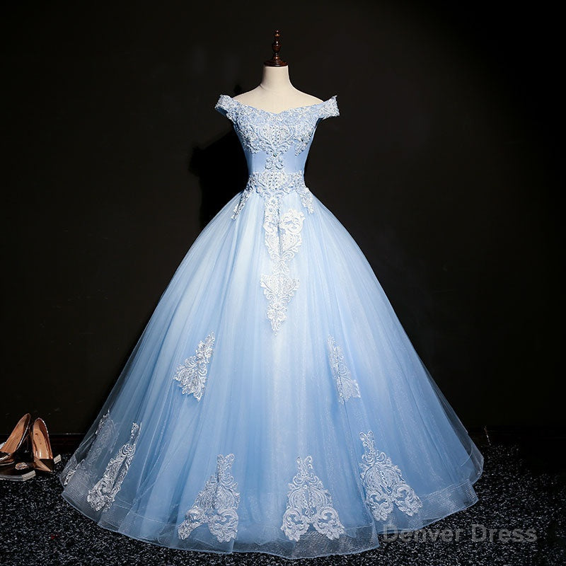 Charming Blue Off the Shoulder Long Sweet 16 Dress, Handmade Party Gown