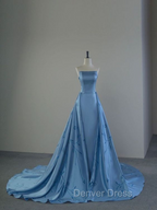 Charming Blue Strapless Prom Dress,Blue Prom Dresses