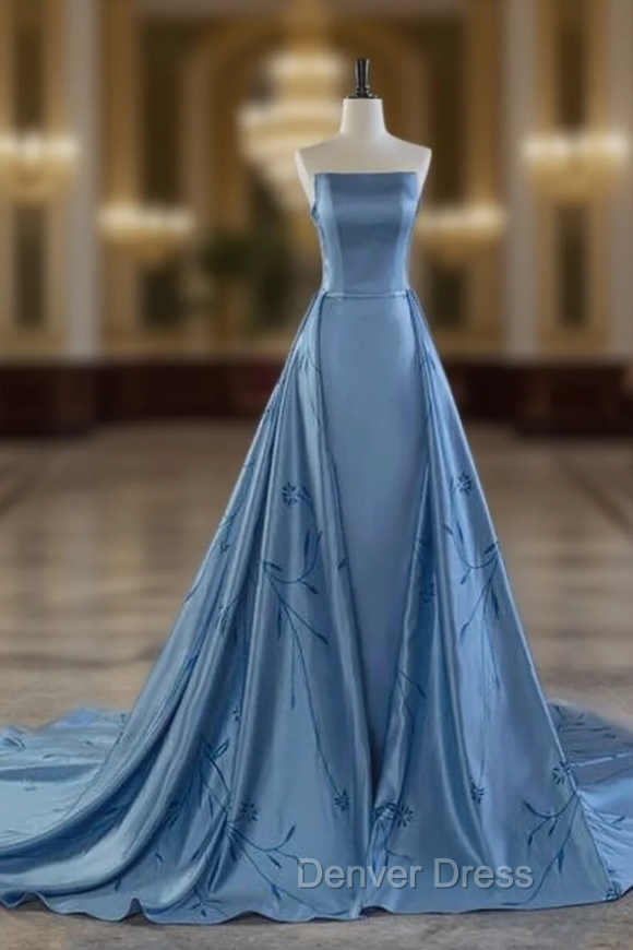 Charming Blue Strapless Prom Dress,Blue Prom Dresses Main image