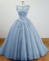 Charming Blue Sweet 16 Dress Tulle Lace Ball Gown Quinceanera Dress