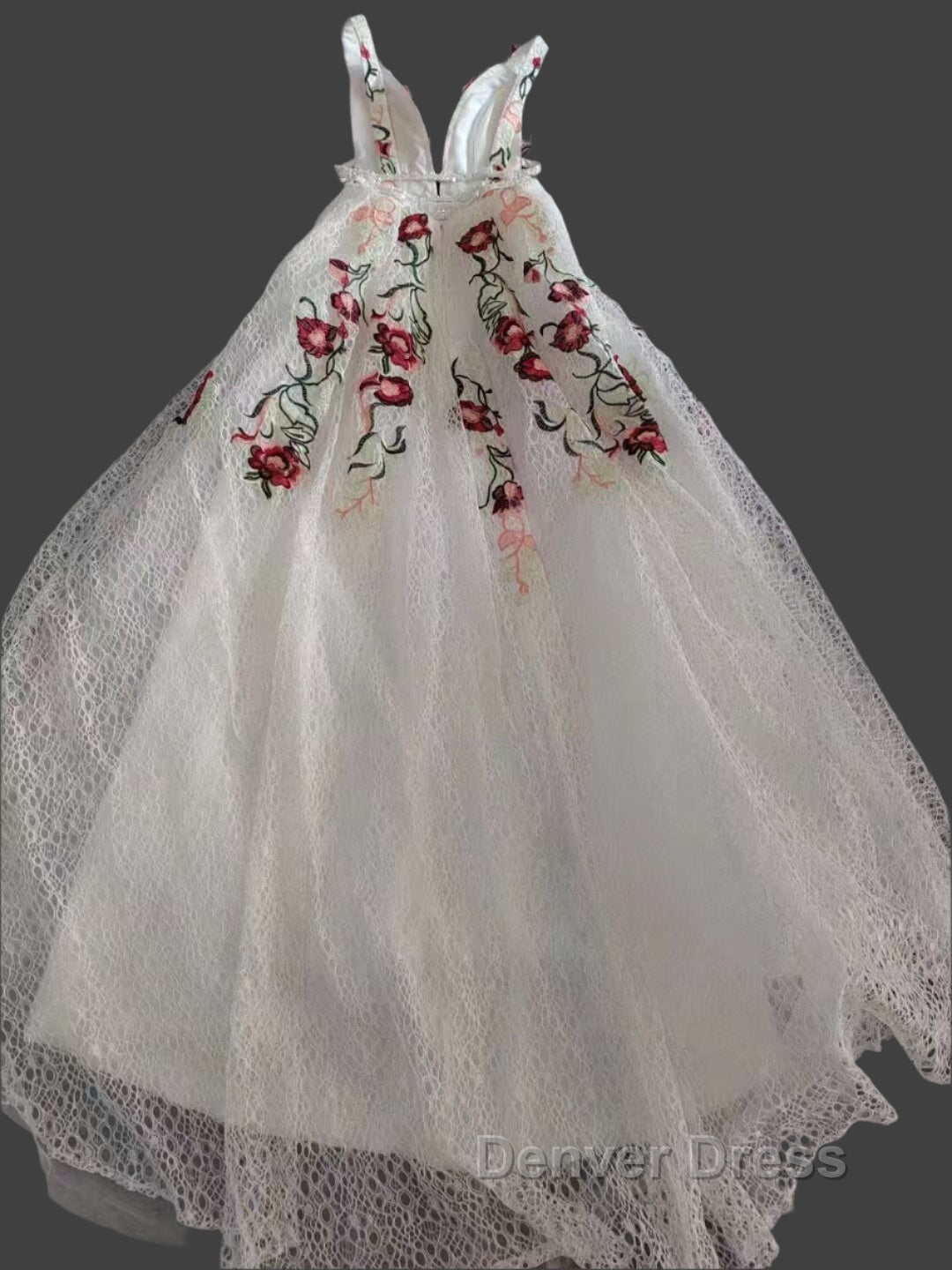 Charming Floral Embroidery Long Prom Dresses V Neck A Line Party Dresses Secondary image