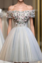 Charming Floral Short Tulle Prom Dresses, Knee Length Party Dresses, Formal Dresses