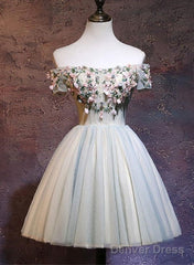 Charming Floral Short Tulle Prom Dresses, Knee Length Party Dresses, Formal Dresses