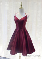 Charming Prom Dress, Straps Burgundy Satin High Quality Prom Dresses