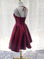 Charming Prom Dress, Straps Burgundy Satin High Quality Prom Dresses