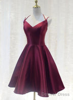 Charming Prom Dress, Straps Burgundy Satin High Quality Prom Dresses