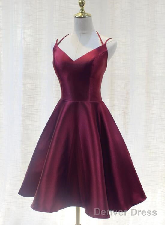 Charming Prom Dress, Straps Burgundy Satin High Quality Prom Dresses