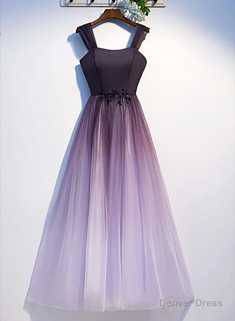 Charming Gradient Tulle Straps Long Prom Dress,A Line Prom Dresses Main image