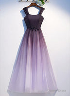 Charming Gradient Tulle Straps Long Prom Dress,A Line Prom Dresses