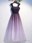 Charming Gradient Tulle Straps Long Prom Dress,A Line Prom Dresses