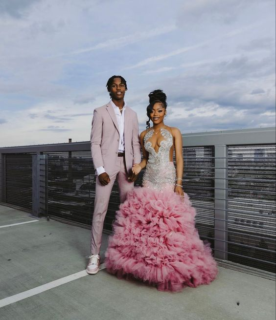 Beautiful Pink Beaded Mermaid Prom Dress Long Prom Dresses Secondary image