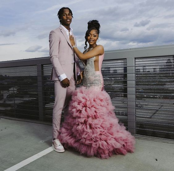 Beautiful Pink Beaded Mermaid Prom Dress Long Prom Dresses