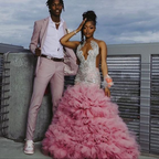 Beautiful Pink Beaded Mermaid Prom Dress Long Prom Dresses