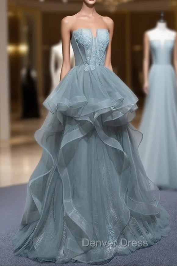 Charming Green Tulle Straps Layers Long Formal Dresses, Tulle Party Dresses Prom Dresses Secondary image