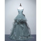 Charming Green Tulle Straps Layers Long Prom Dress, Tulle Prom Dress