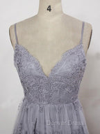 Charming Grey Lace Prom Dresses , High Quality Prom Gowns