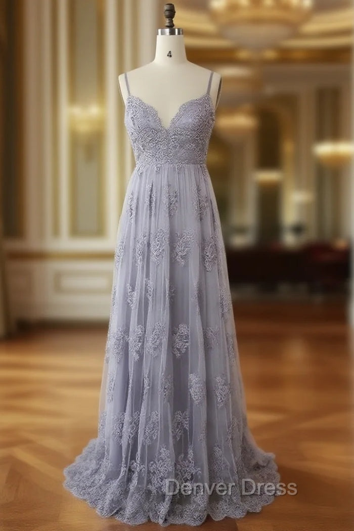 Charming Grey Lace Prom Dresses , High Quality Prom Gowns Main image