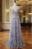 Charming Grey Lace Prom Dresses , High Quality Prom Gowns