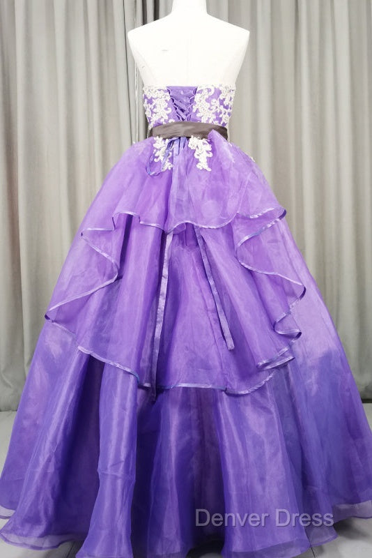 Charming Handmade Organza Purple Sweet 16 Gowns, Prom Dresses