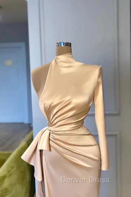 Charming High Neck Long Sleeves Prom Dresses Front Split Long Secondary image