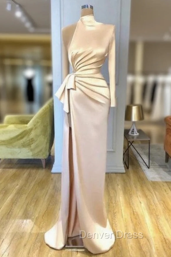 Charming High Neck Long Sleeves Prom Dresses Front Split Long Main image