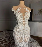 Charming Jewel Garden Sleeveless Mermaid Lace Wedding Dresses with Appliques
