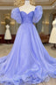 Charming Lavender Puffy Sleeves Long Formal Dresses, A-line Evening Dresses