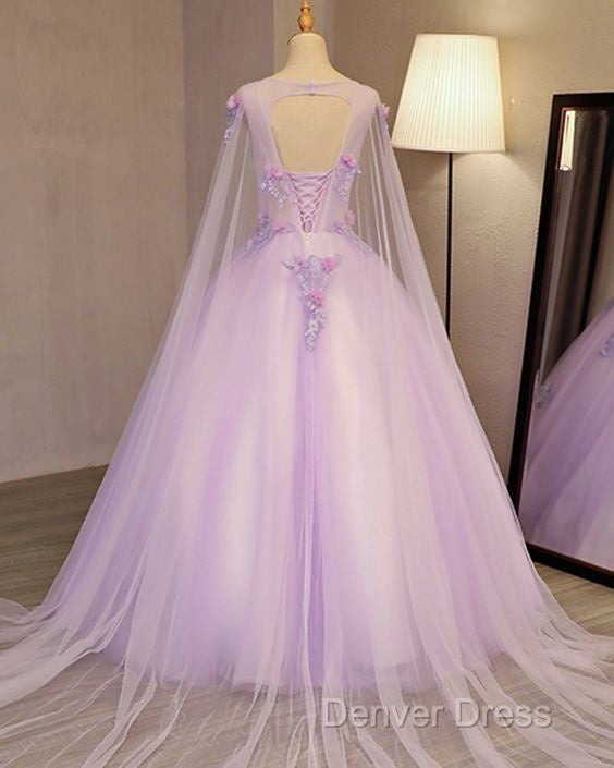 Charming Lavender Tulle Flowers Long Prom Dresses, Sweet 16 Gowns Secondary image