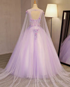 Charming Lavender Tulle Flowers Long Prom Dresses, Sweet 16 Gowns