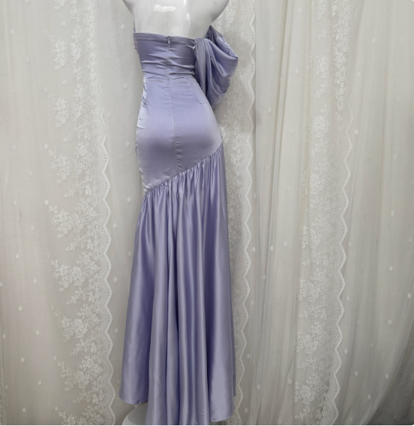 Charming Light Purple Mermaid Sweetheart Neck Pearl Sequin Satin Long Prom Dresses Evening Dresses Secondary image