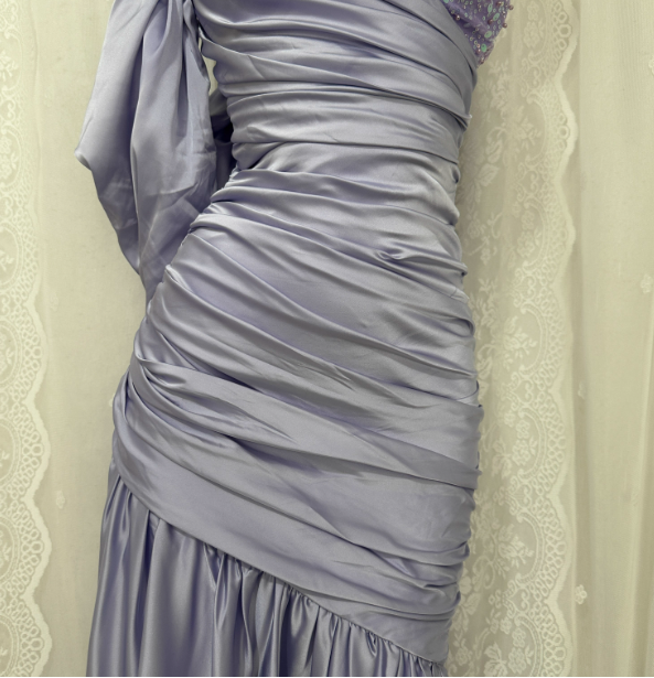 Charming Light Purple Mermaid Sweetheart Neck Pearl Sequin Satin Long Prom Dresses Evening Dresses