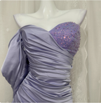 Charming Light Purple Mermaid Sweetheart Neck Pearl Sequin Satin Long Prom Dresses Evening Dresses