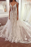 Charming Long A-Line Spaghetti Straps Appliques Lace Tulle Backless Wedding Dresses