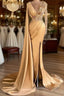 Charming Long Sleeves V Neck Mermaid Long Prom Dresses With Side Train
