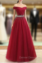 Charming Navy Blue Off Shoulder Floor Length Beaded Prom Dress
