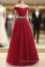 Charming Navy Blue Off Shoulder Floor Length Beaded Prom Dress
