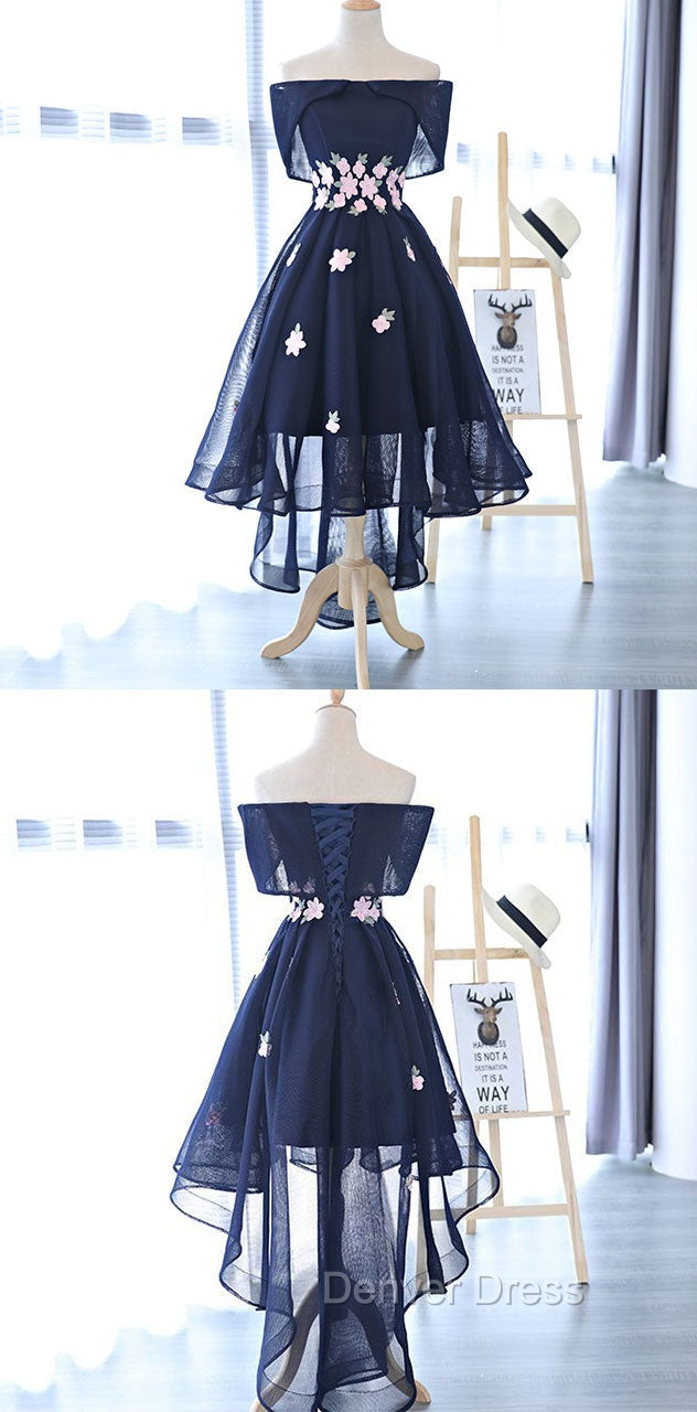 Charming Navy Blue Tulle Party Dresses with Flowers, Cute Prom Dresses Secondary image