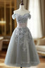 Charming Off-the-shoulder Homecoming Dresses, Short A-line Tulle Gray Party Dresses