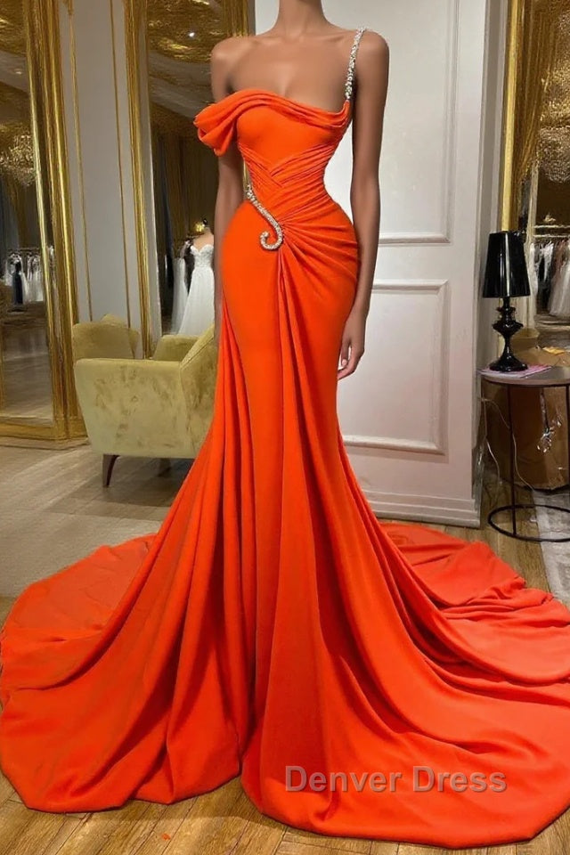 Charming One-should Sleeveless Mermaid Prom Dresses With Ruffles Long Main image