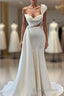 Charming One Shoulder Mermaid Sleeveless Asymmetrical Stretch Satin Prom Dresses