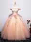 Charming Pearl Pink Tulle Ball Gowns Tulle Sweet 16 Dress, Floral Prom Dresses