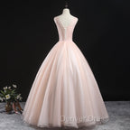 Charming Pink Flowers Ball Gowns Long Sweet 16 Dress, Pink Prom Dresses
