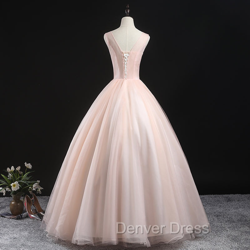 Charming Pink Flowers Ball Gowns Long Sweet 16 Dress, Pink Prom Dresses