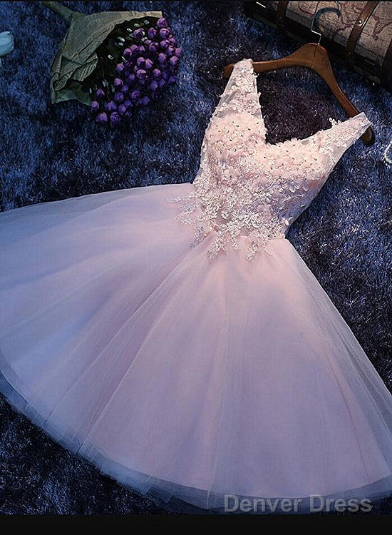 Charming Pink V Neckline Short Prom Dress, Cute Graduation Prom Dresses Main image